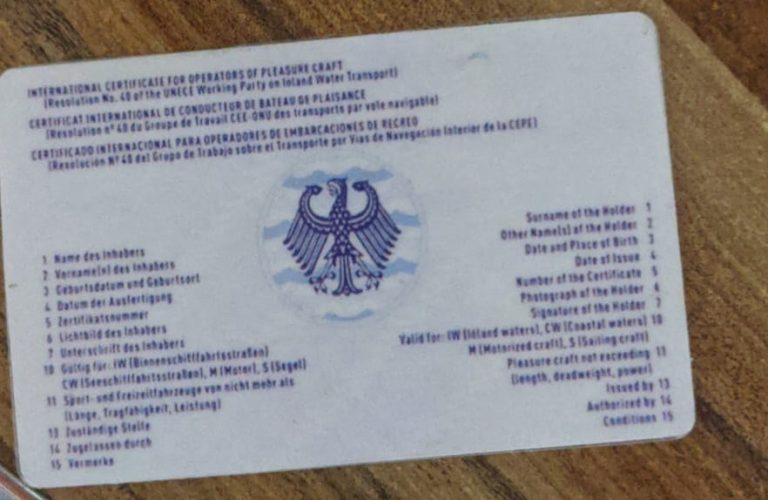 Boat Driving LIcense back Boat Driving LIcense back